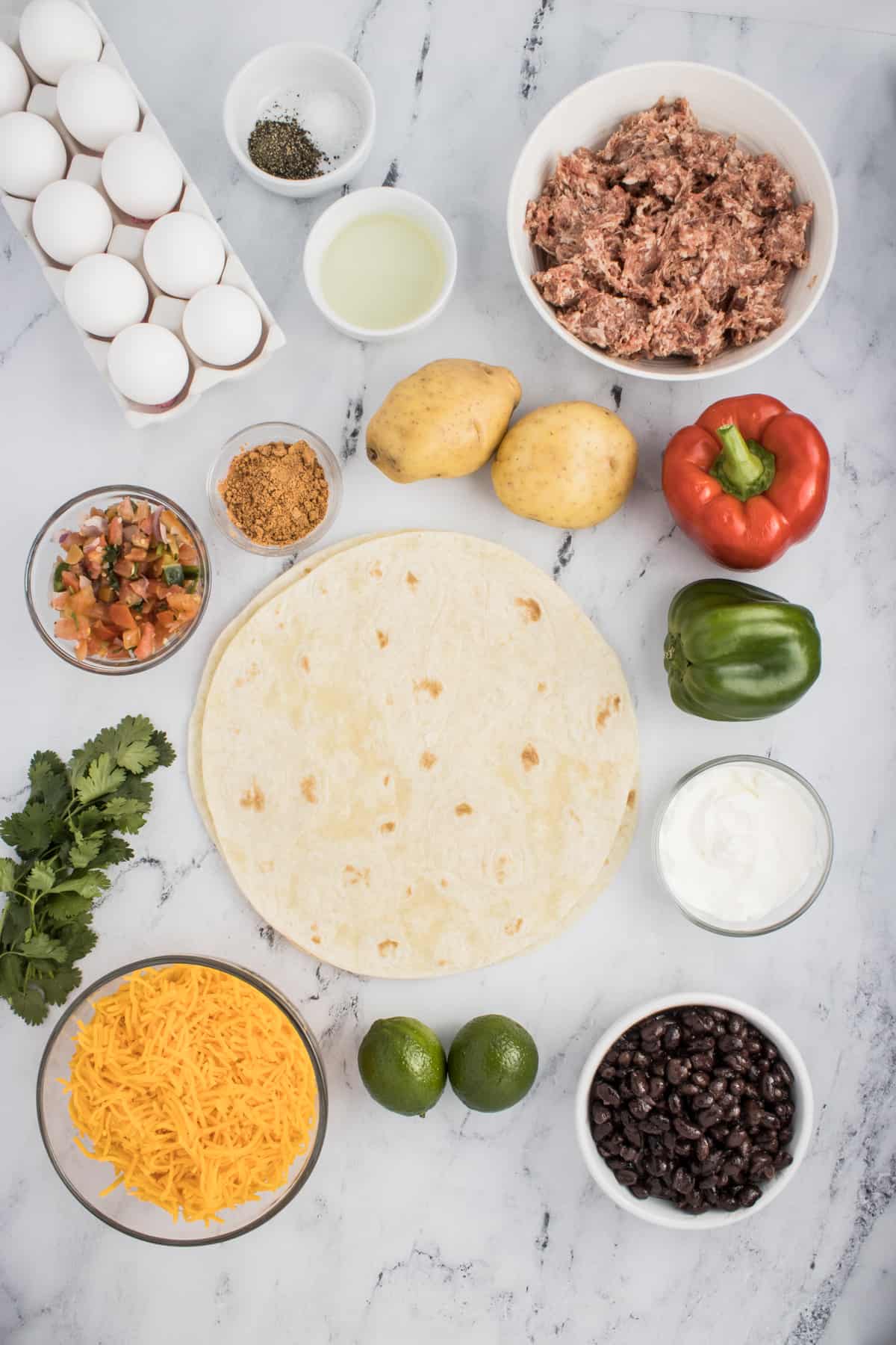 This image is an ingredient shot specifically for the air fryer burrito recipe.