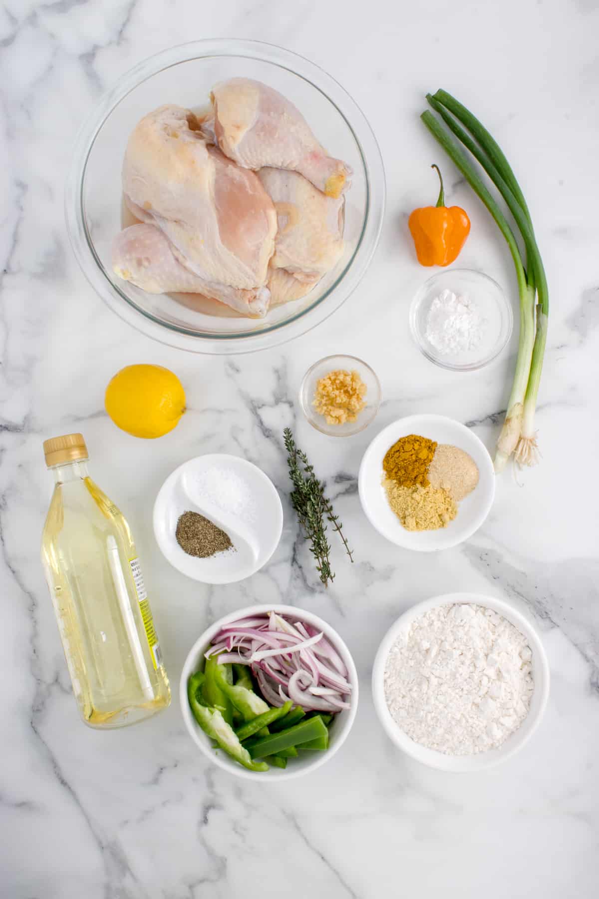 Ingredients for this Jamaican Fried Chicken recipe. 