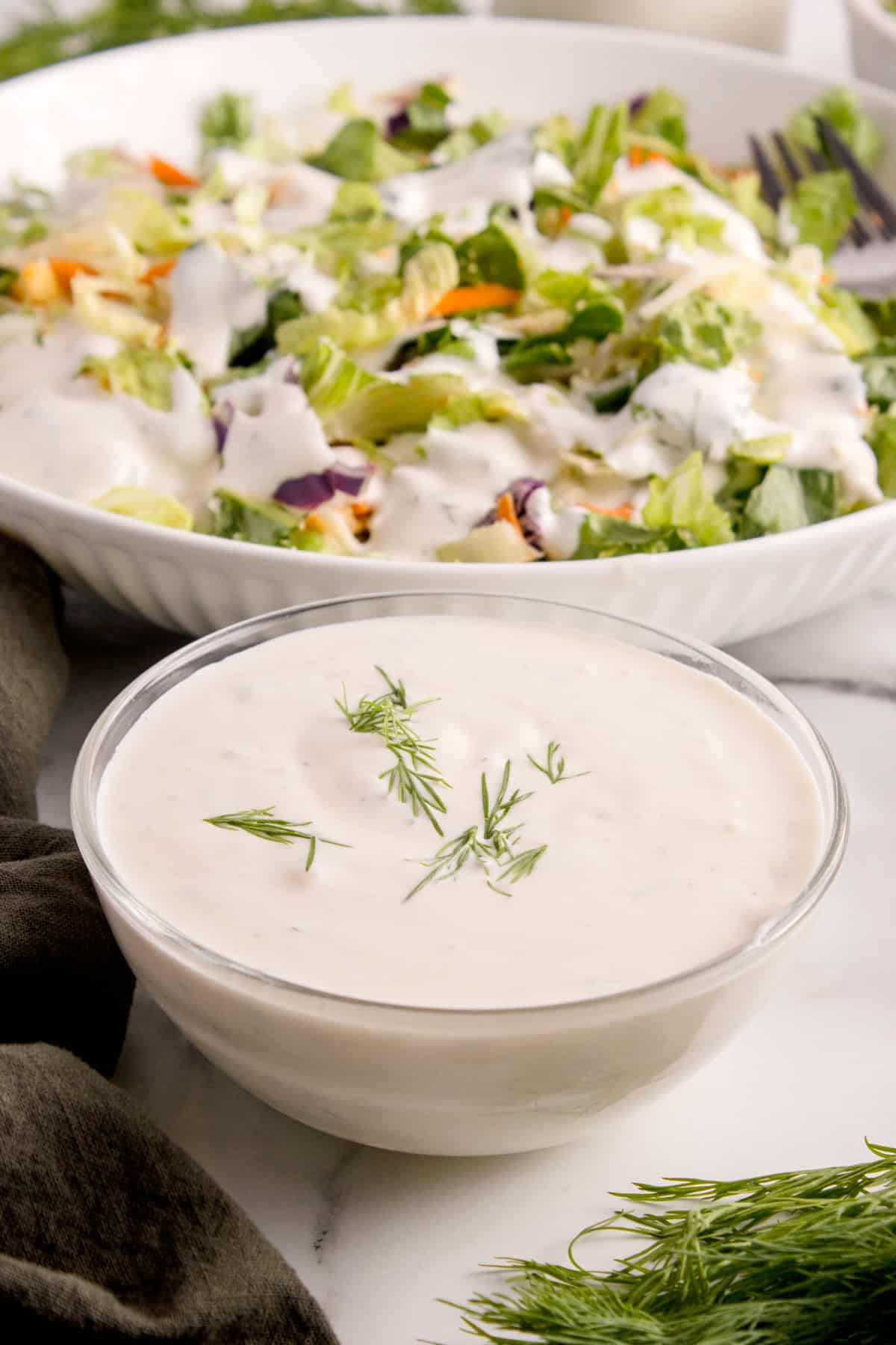 Ranch dressing on a salad