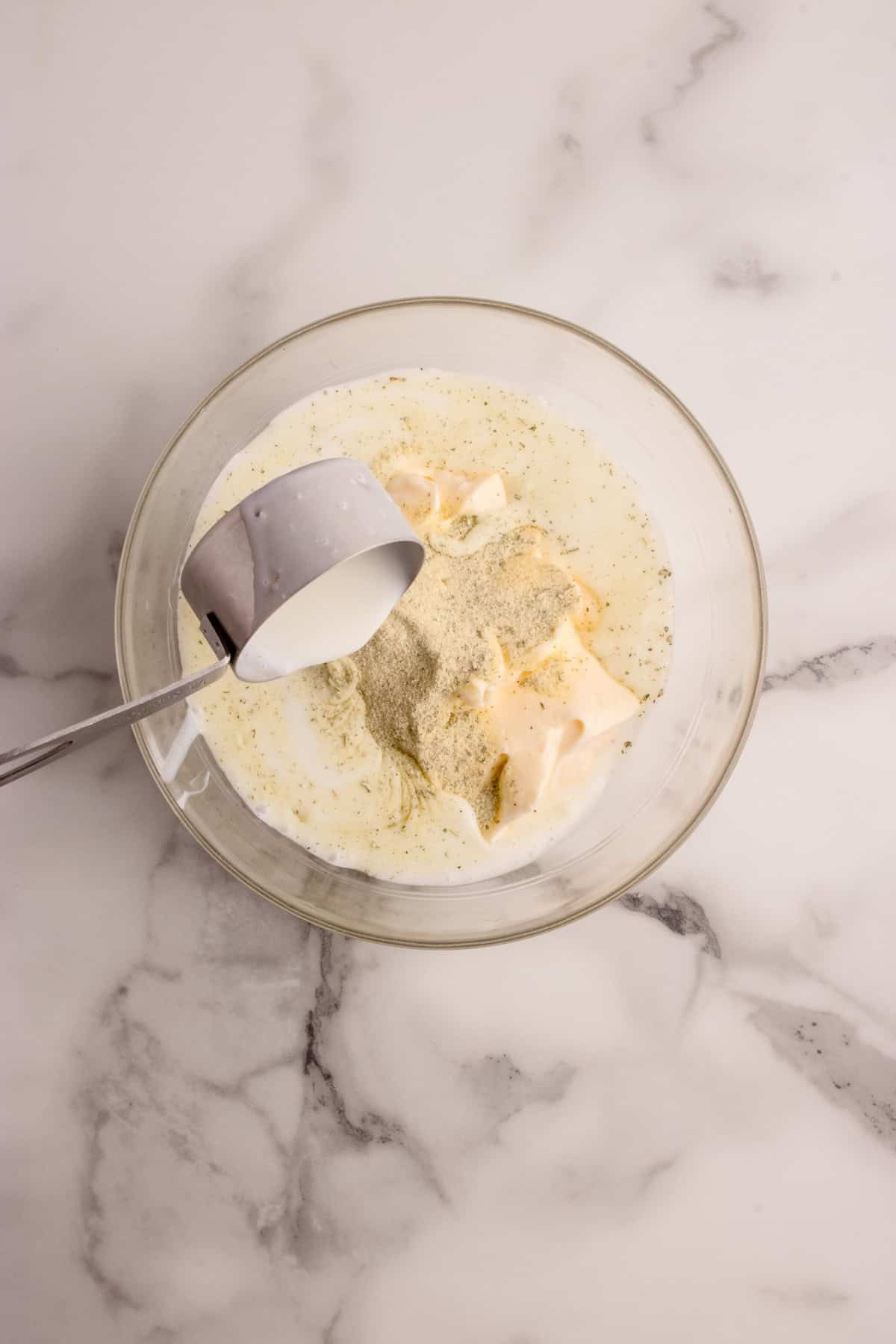 buttermilk being added to mixture
