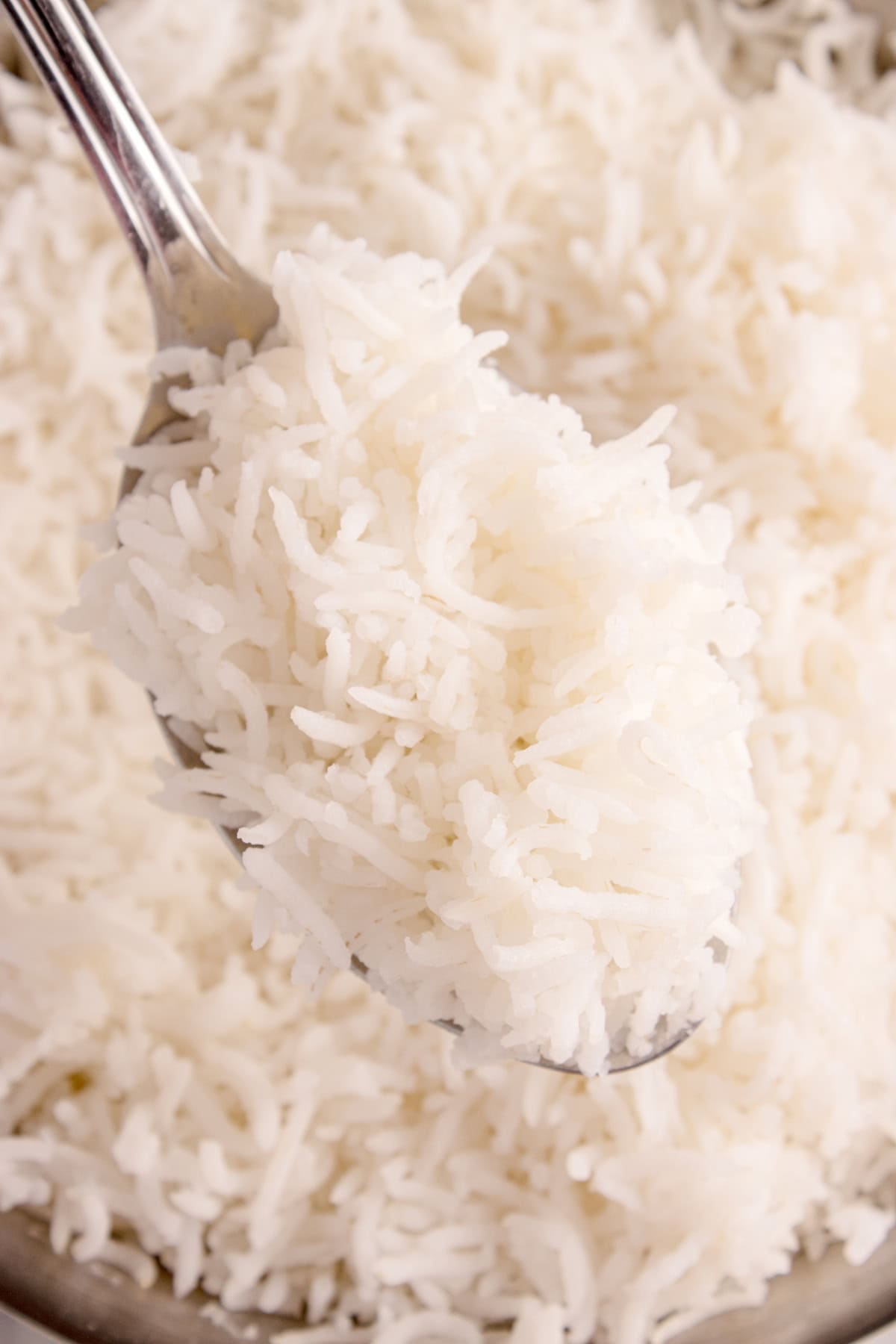 A spoon with cooked rice