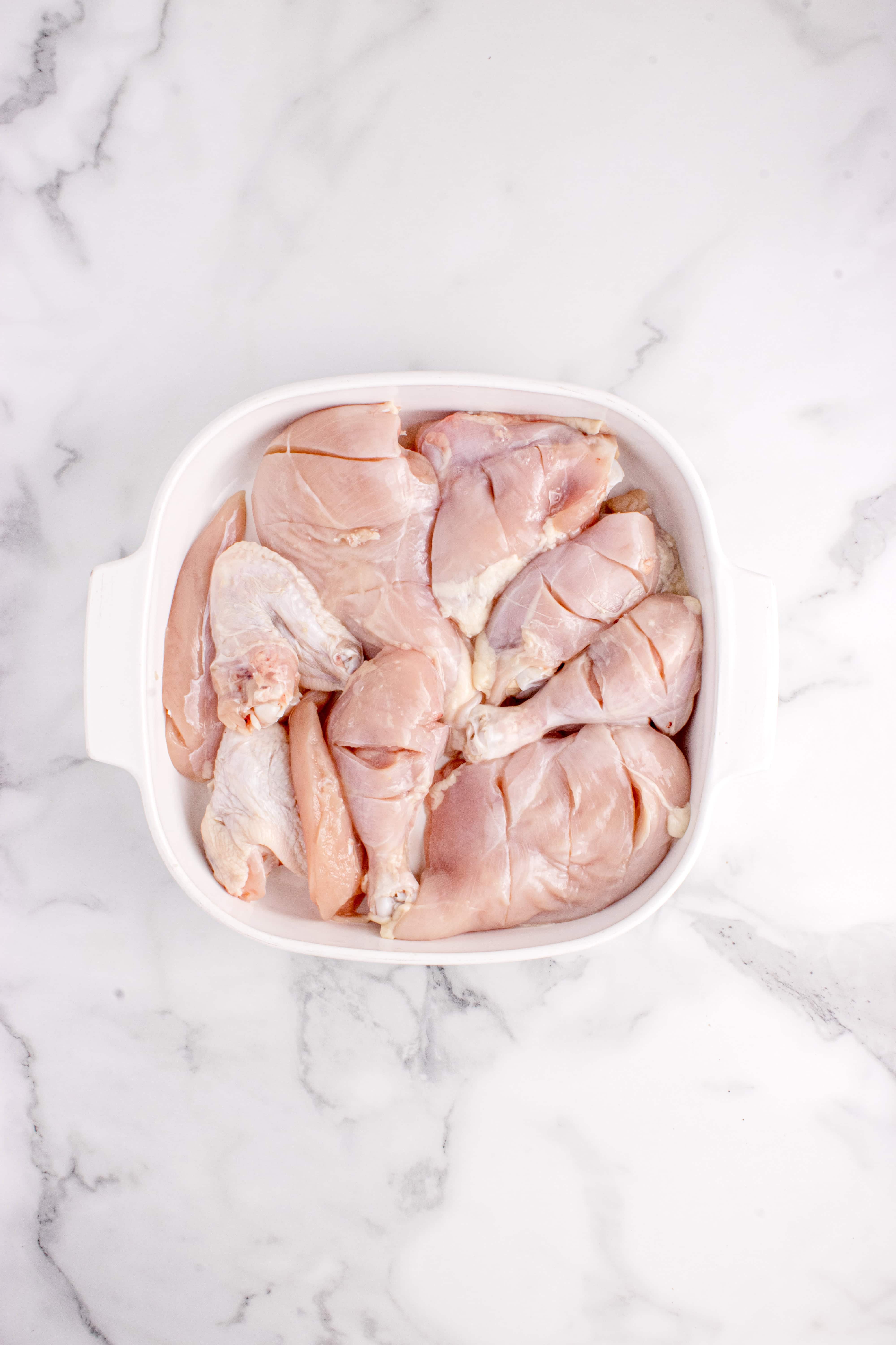 Sliced chicken in a dish