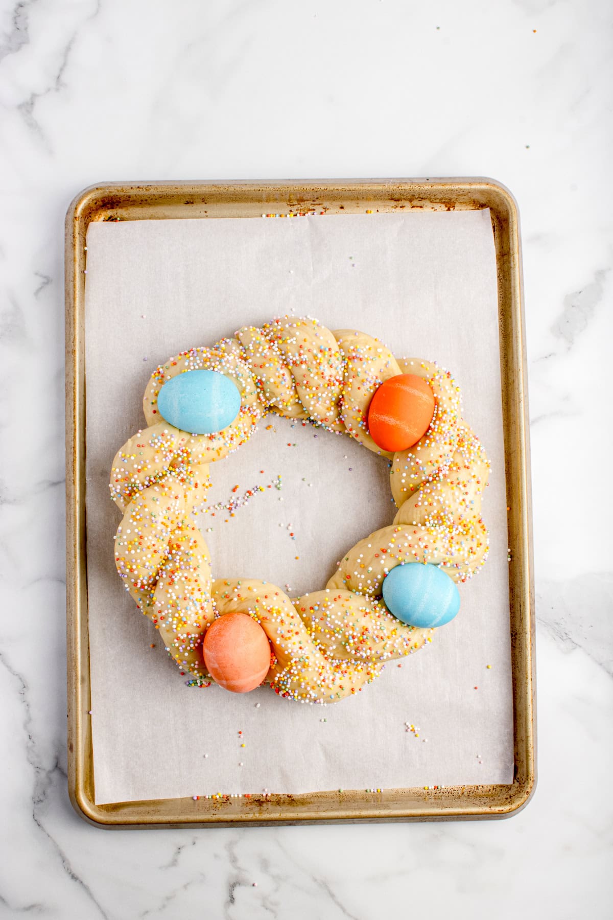 Easter wreath bread in baking pan
