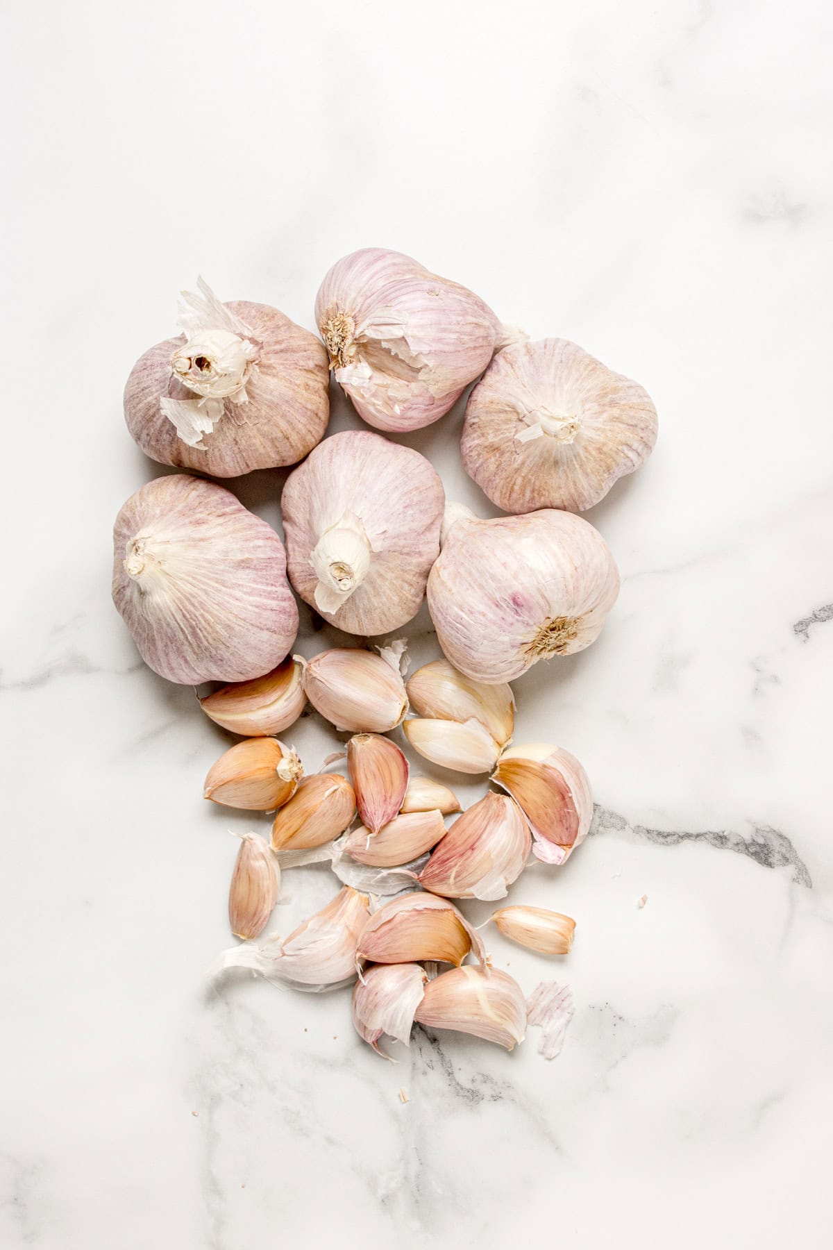 Garlic bulbs and garlic cloves. 