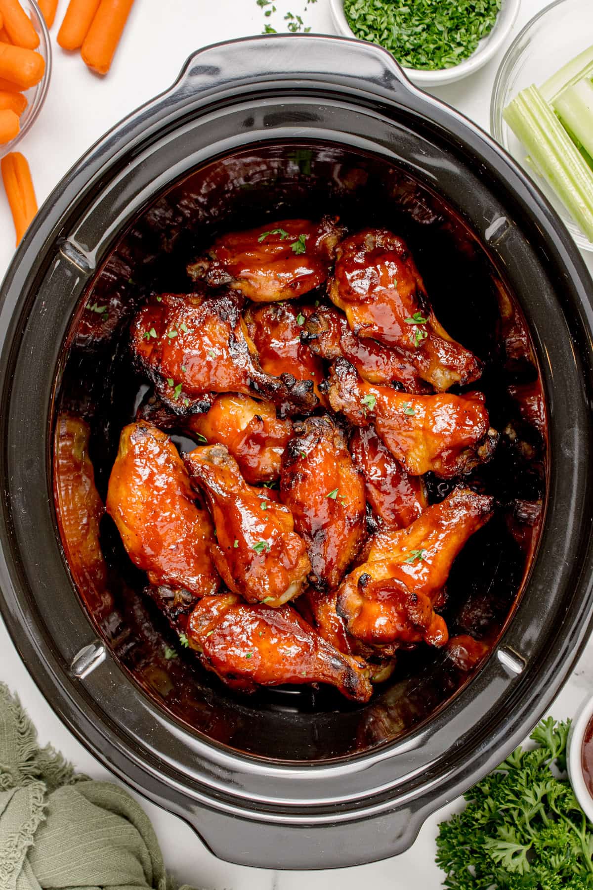 Cooked wings in an slow cooker