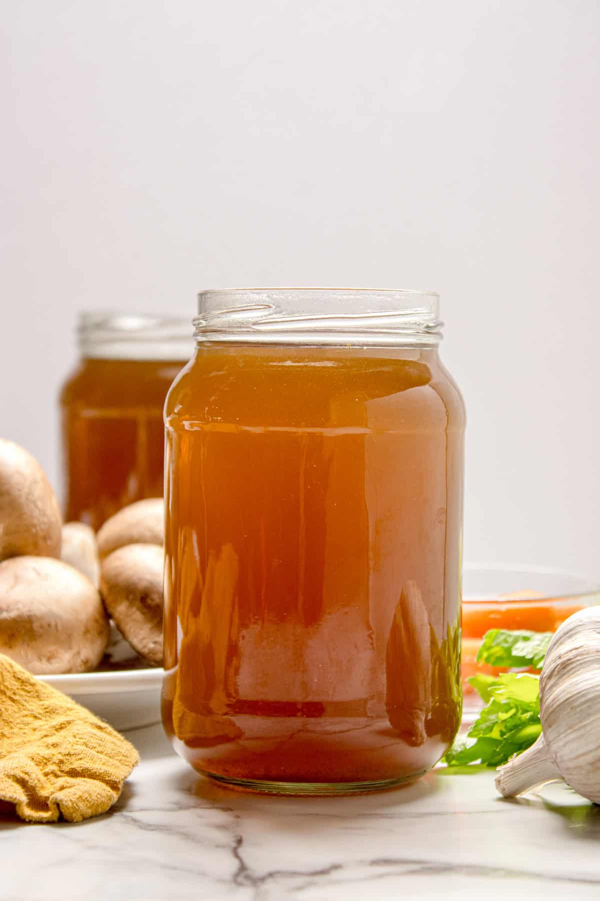 Mushroom broth in a jar